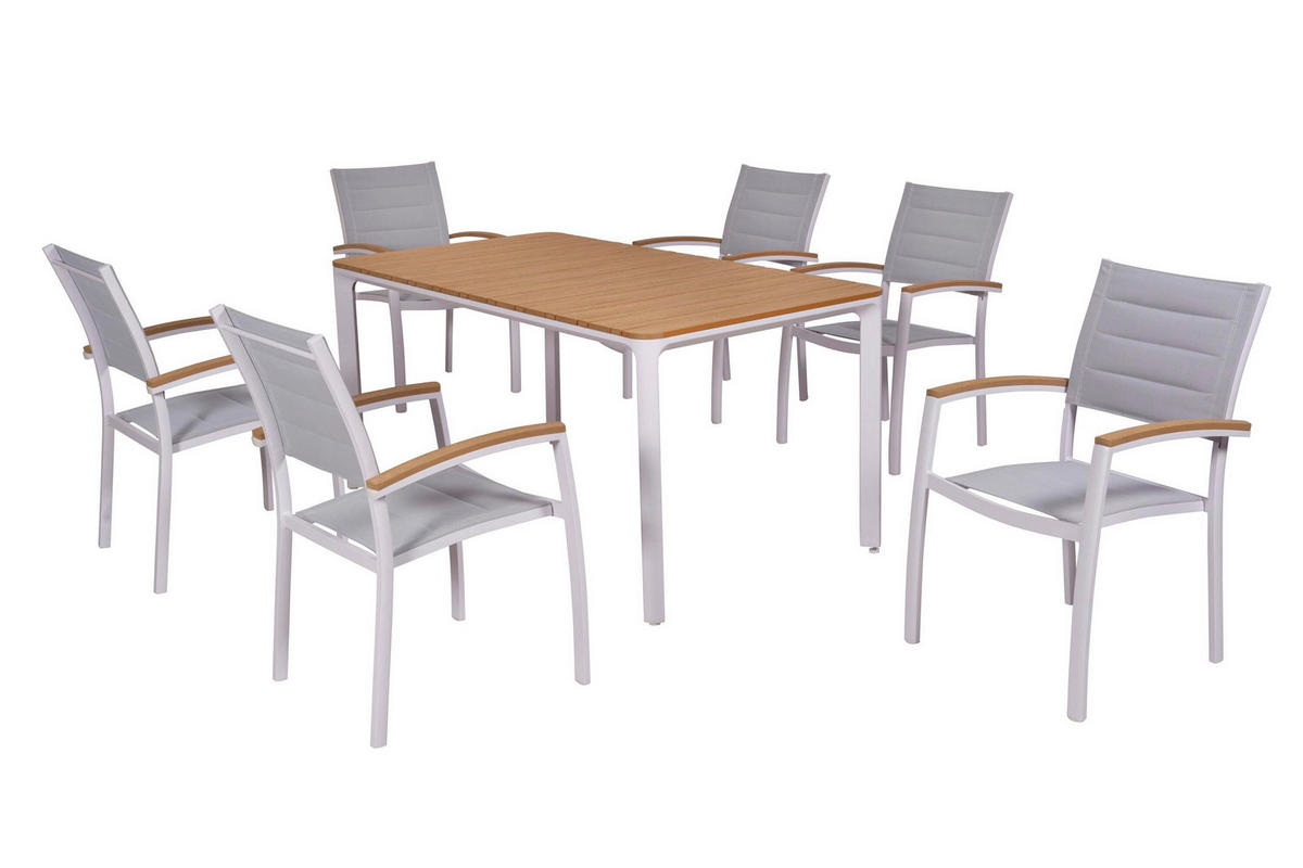 GARTENTISCHGRUPPE beschichtet Aluminium  - Naturfarben/Weiß, KONVENTIONELL, Kunststoff/Textil - Gardenson