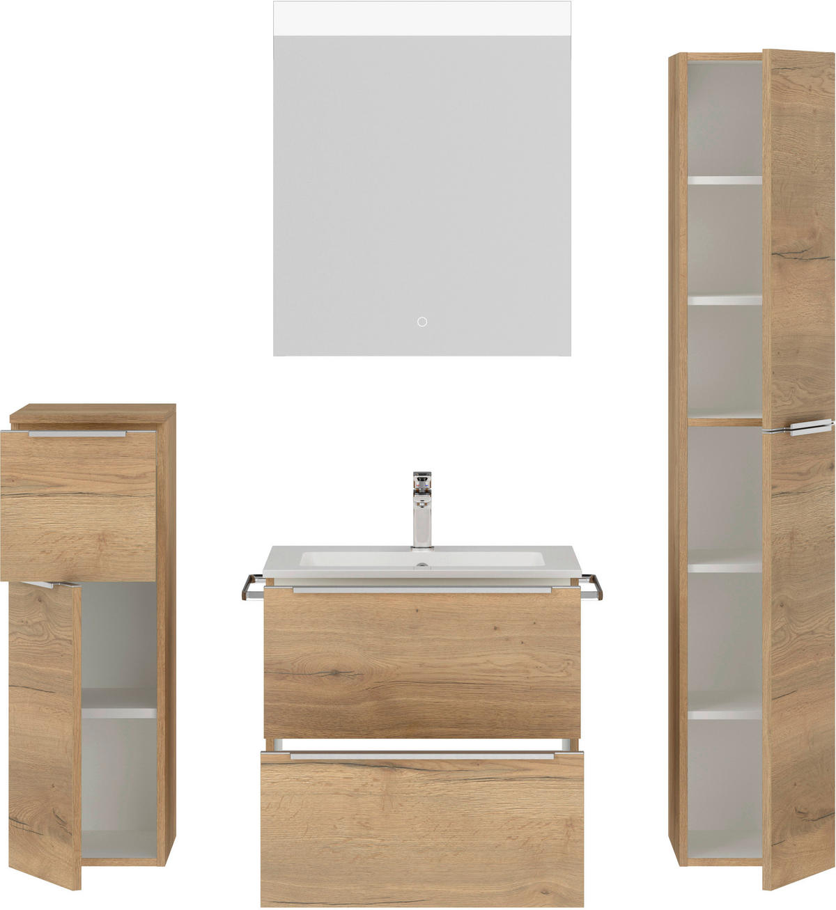 BADEZIMMER 5-teilig  in 121 cm  - Edelstahlfarben/Eichefarben, MODERN, Holzwerkstoff/Stein (121cm) - Nobilia