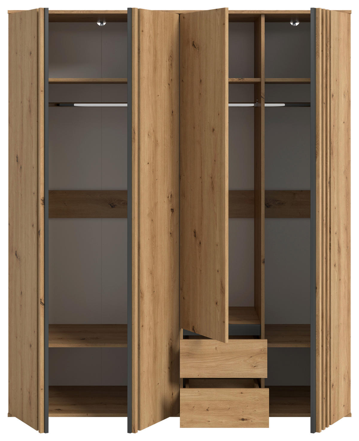 DREHTÜRENSCHRANK  in Anthrazit, Eiche Artisan  - Anthrazit/Eiche Artisan, ROMANTIK / LANDHAUS, Holzwerkstoff (160/190/56cm) - Livetastic