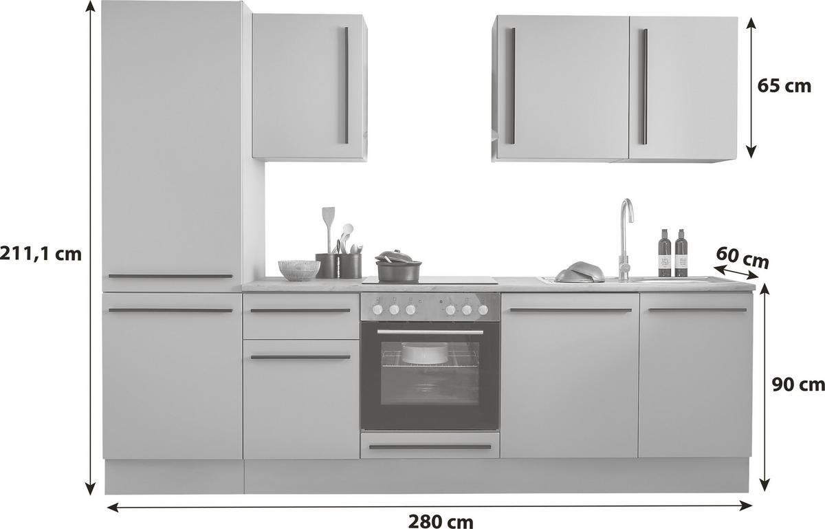 KÜCHENBLOCK 280 cm   in Grau, Eichefarben  - Eichefarben/Schwarz, Design, Holzwerkstoff/Kunststoff (280cm) - P & B