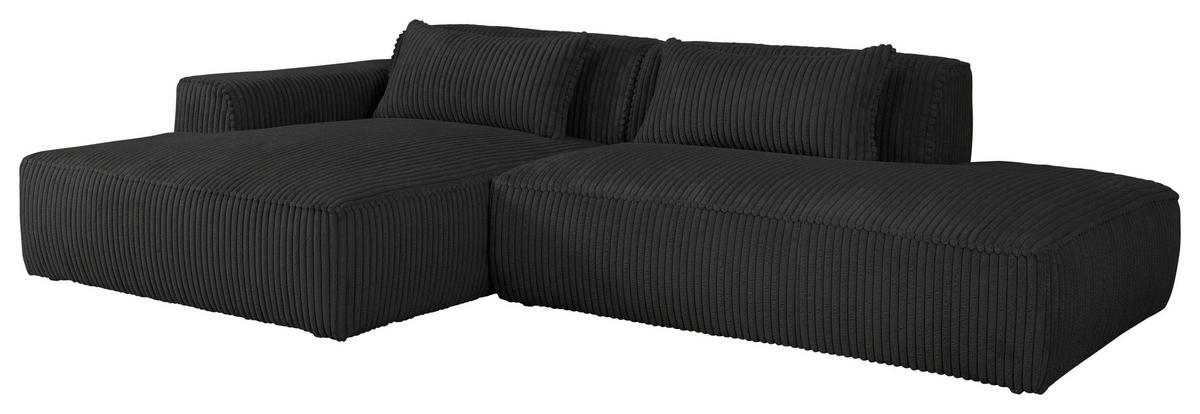 ECKSOFA BILLUND Schwarz Cord Nierenkissen  - Schwarz, KONVENTIONELL, Kunststoff/Textil (294/165cm) - Livetastic