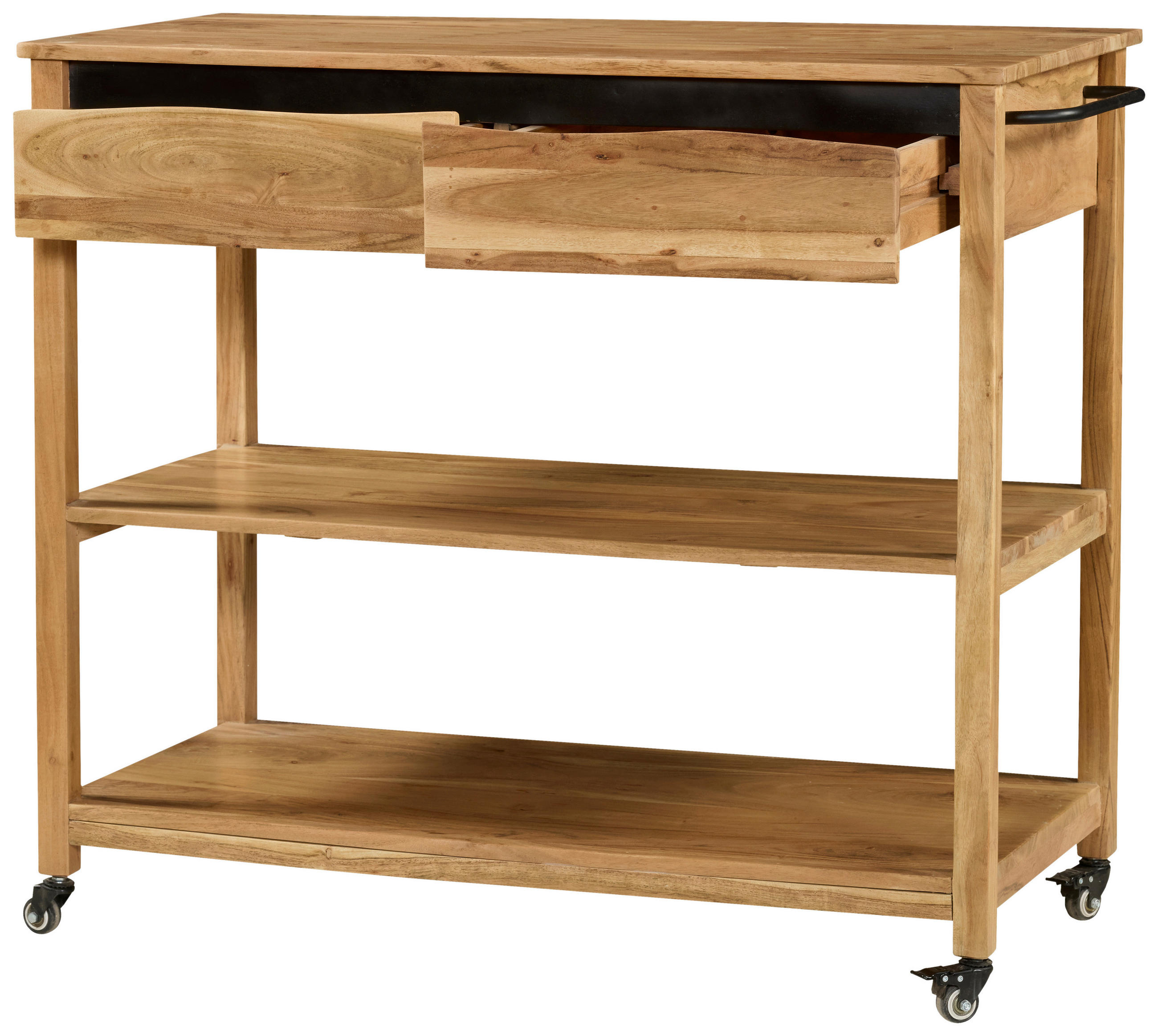 SERVIERWAGEN Akazie vollmassiv Schwarz, Akaziefarben  - Schwarz/Akaziefarben, Natur, Holz/Kunststoff (100/90/48cm) - Livetastic