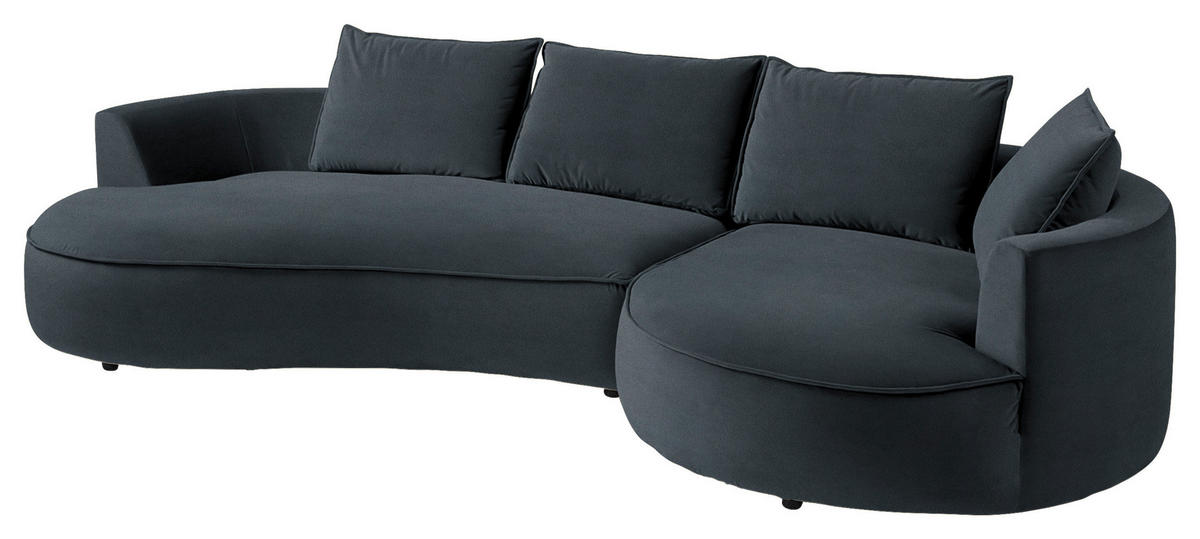 BIGSOFA in Samt Grau, Grün  - Schwarz/Grau, Design, Kunststoff/Textil (322/66/154cm) - home24