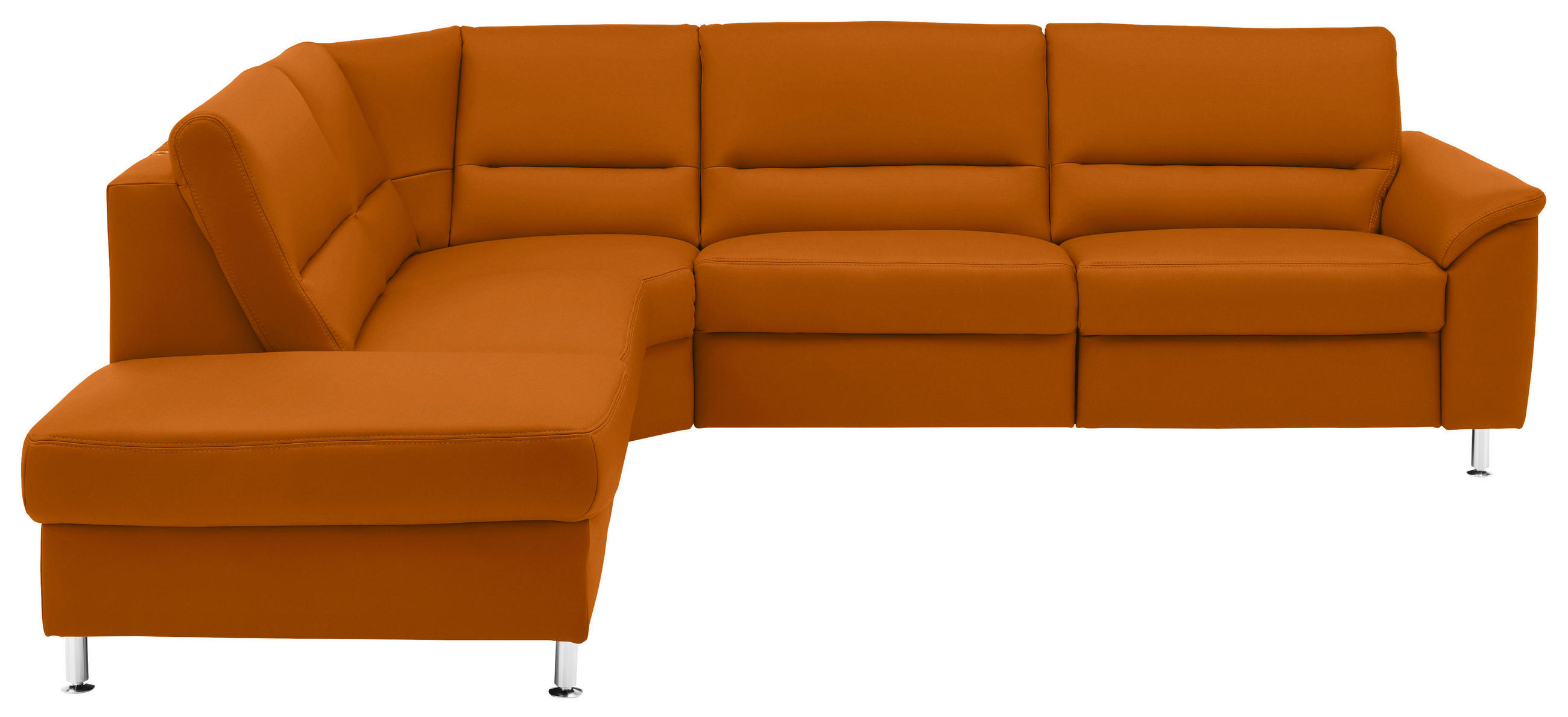 ECKSOFA in Echtleder Orange  - Alufarben/Orange, Basics, Leder/Metall (249/290cm) - Beldomo Premium