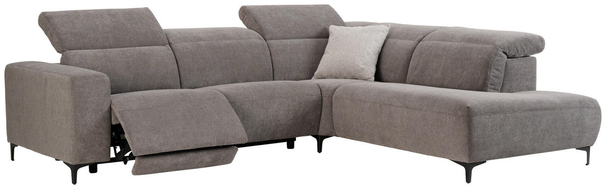 ECKSOFA in Flachgewebe Dunkelgrau  - Dunkelgrau/Schwarz, Design, Textil/Metall (290/238cm) - Pure Home Lifestyle