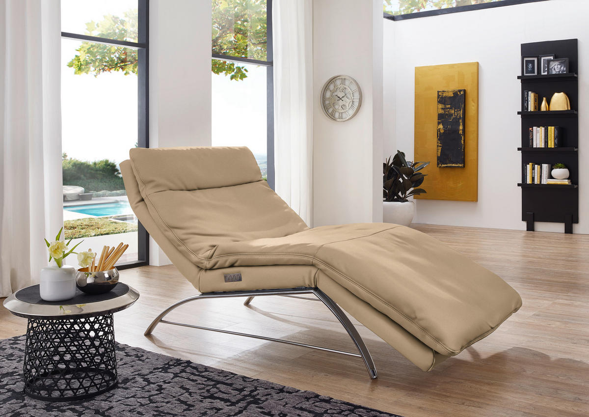 RELAXLIEGE in Echtleder Hellbraun  - Hellbraun/Alufarben, Basics, Leder (95/91/170cm) - Chilliano