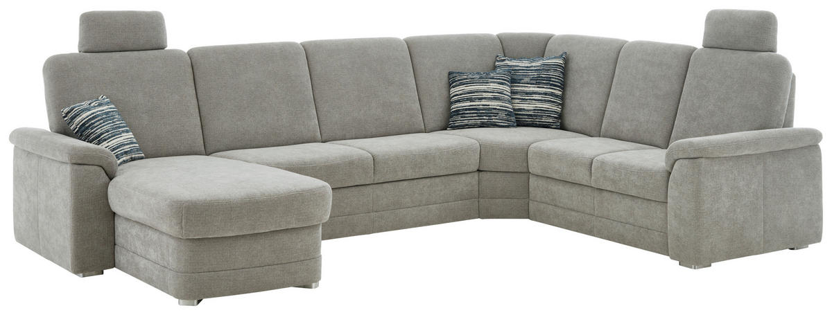 WOHNLANDSCHAFT  in Chenille Hellgrau  - Hellgrau/Alufarben, KONVENTIONELL, Holz/Textil (160/329/235cm) - Beldomo Comfort