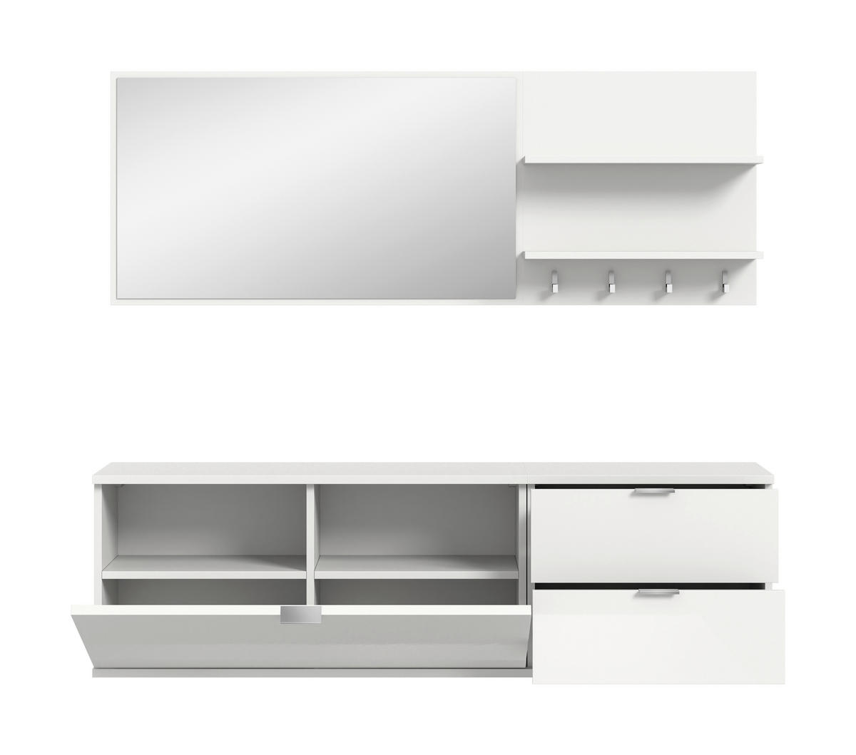 GARDEROBE 4-teilig  in 144/193/32 cm  - Weiß Hochglanz/Weiß, Design, Holzwerkstoff (144/193/32cm) - Livetastic