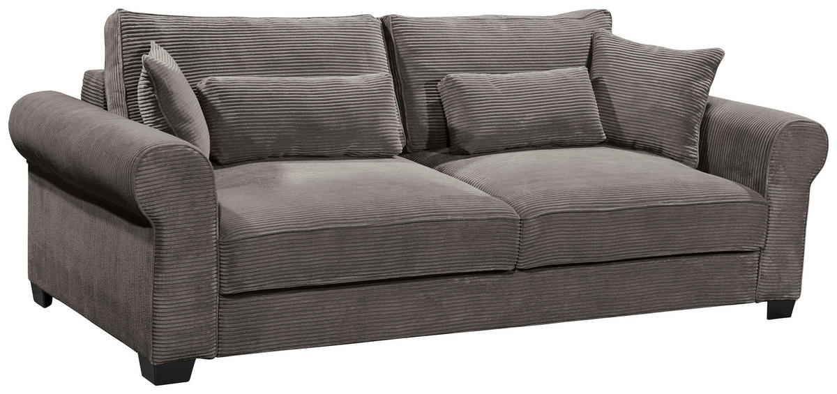 SCHLAFSOFA  mit Schlafen auf Sitzhöhe, Rücken echt Cord Mokka  - Schwarz/Mokka, Basics, Kunststoff/Textil (250/95/125cm) - MID.YOU