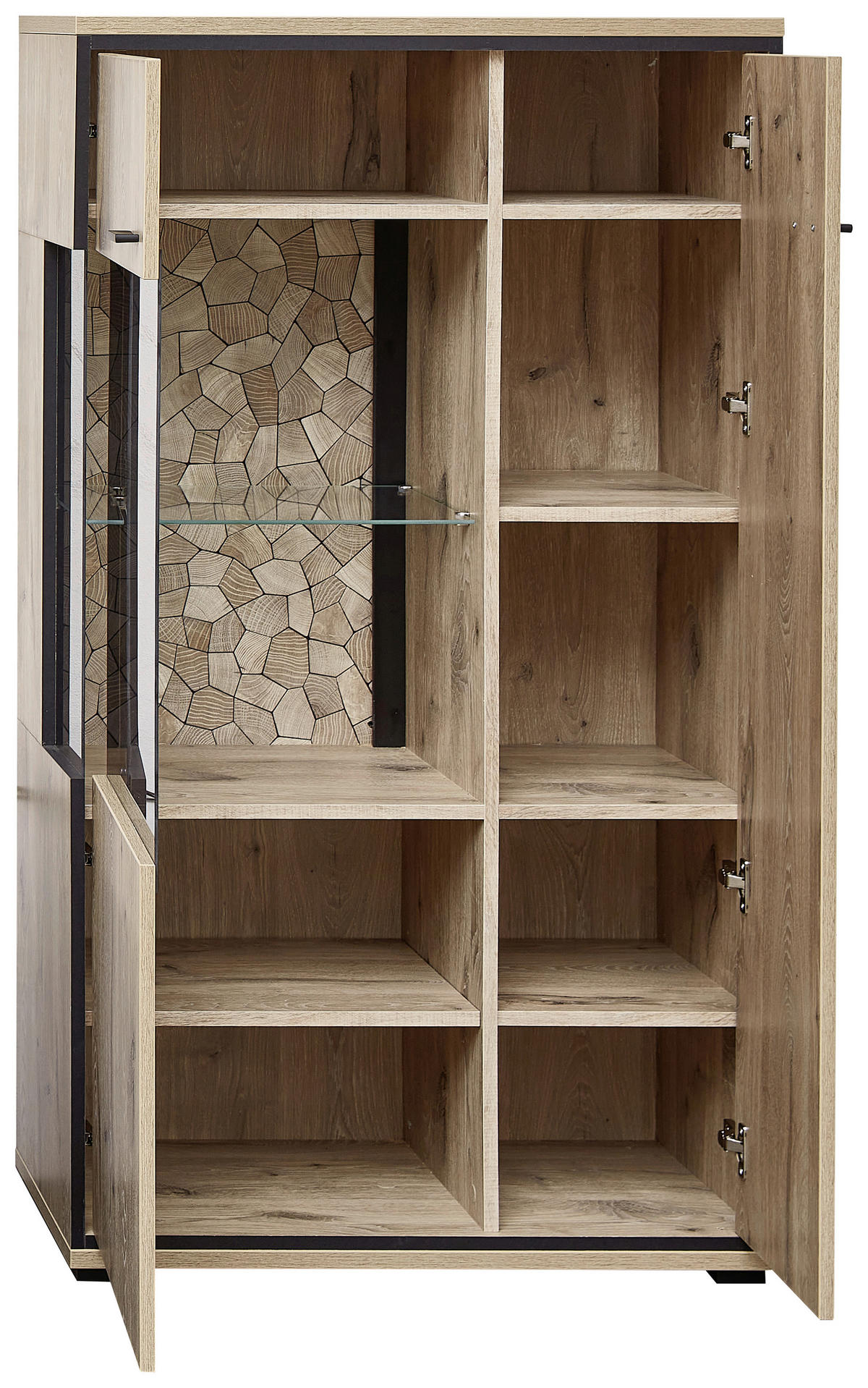 VITRINE in Schwarz, Eichefarben  - Eichefarben/Schwarz, Konventionell, Glas/Holzwerkstoff (80/144/40cm) - Livetastic