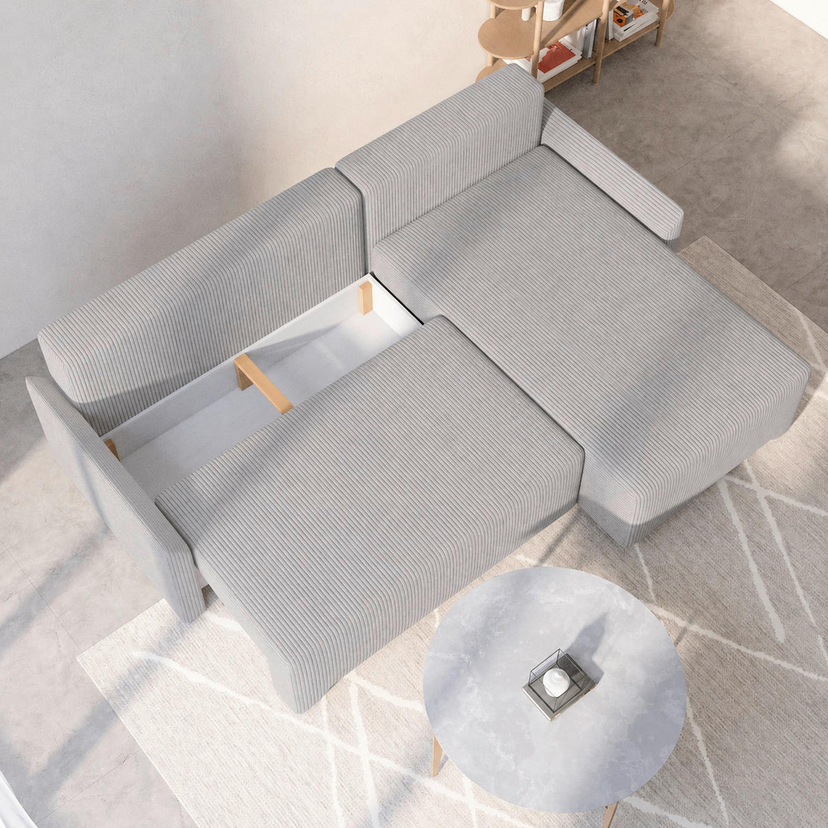 ECKSOFA LOCO in Cord Hellgrau  - Hellgrau/Schwarz, Design, Kunststoff/Textil (174/245cm) - MID.YOU