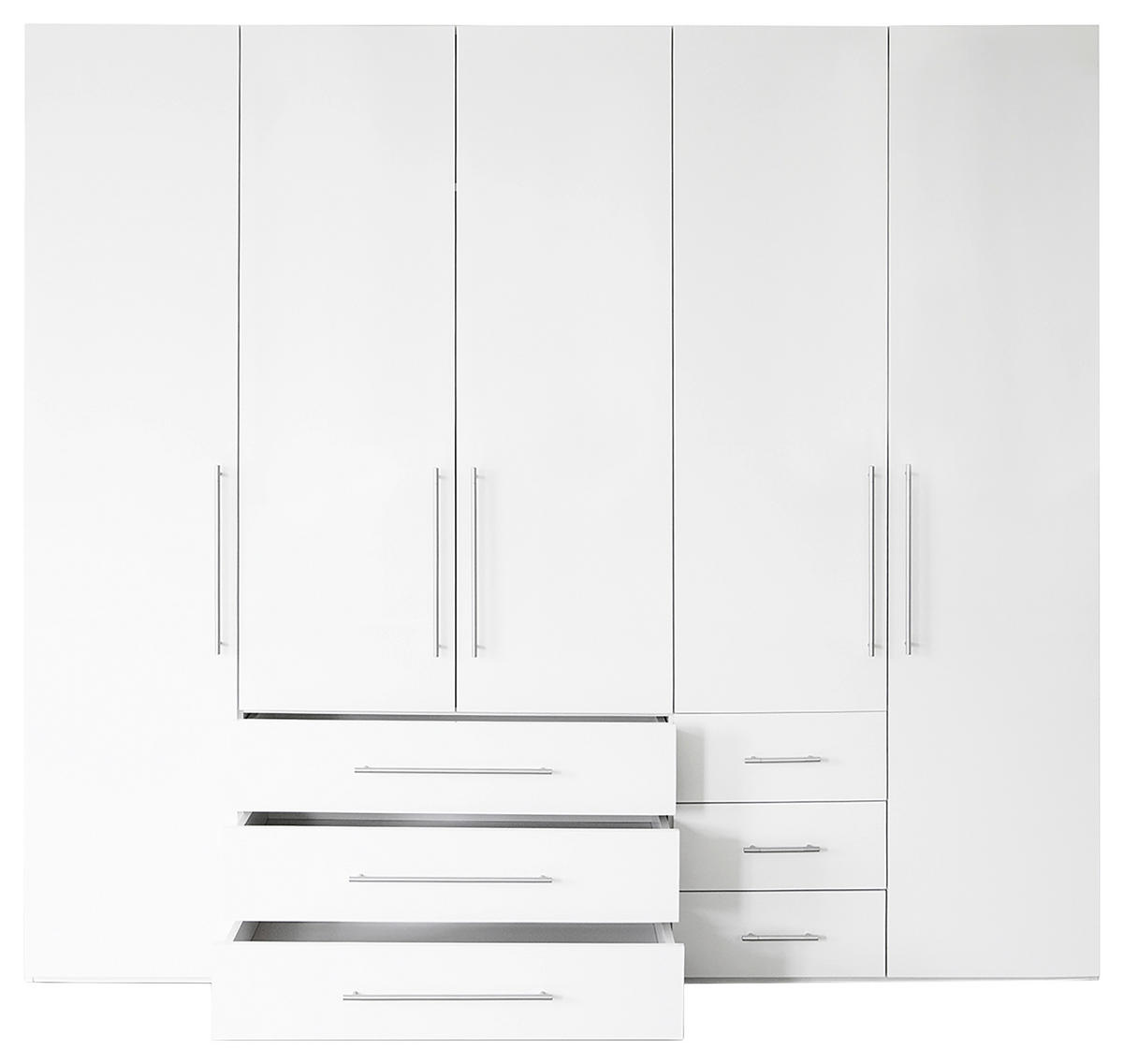 GARDEROB MED GÅNGJÄRN 244/218,6/59,4 cm 5-dörrar - vit/aluminiumfärg, Klassisk, metall/trämaterial (244/218,6/59,4cm) - Best Price