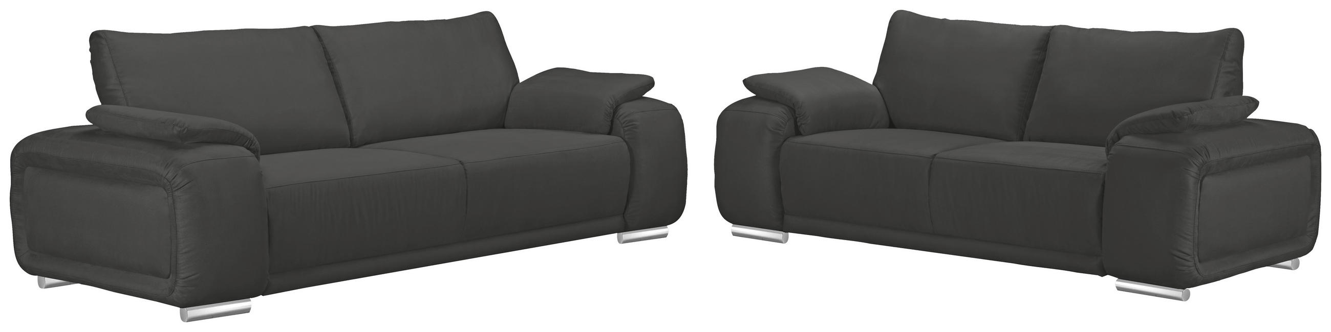 3-SITZER-SOFA Lederlook Anthrazit  - Chromfarben/Anthrazit, KONVENTIONELL, Textil/Metall (241/85/95cm) - Carryhome