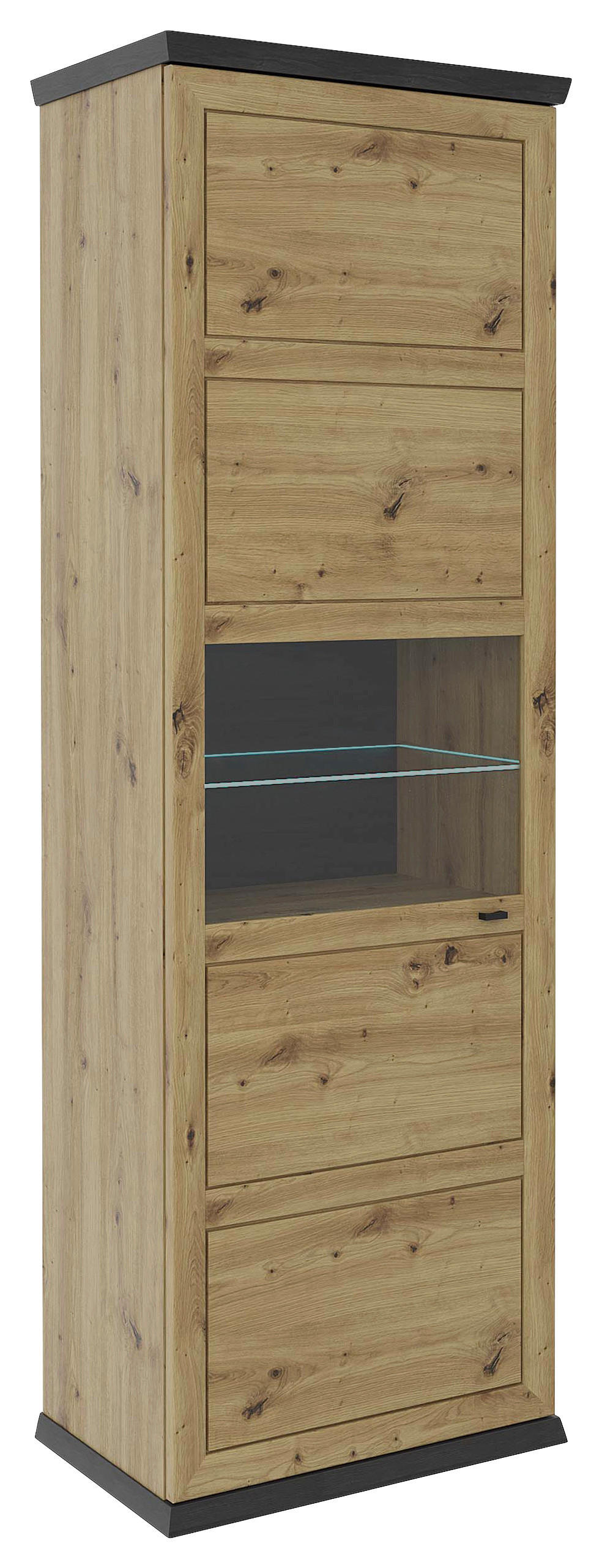 VITRINE in Dunkelgrau, Eiche Artisan - Dunkelgrau/Schwarz, Basics, Glas/Holzwerkstoff (69,6/209,4/43cm) - Hom`in