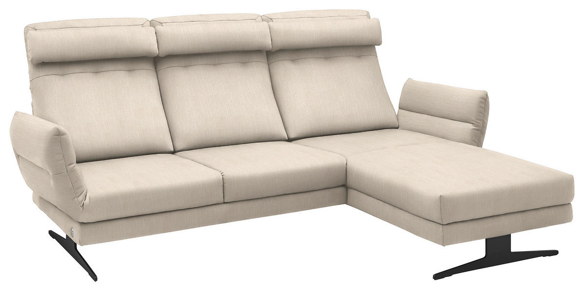 ECKSOFA in Flachgewebe Magnolie  - Magnolie/Schwarz, Design, Textil/Metall (279-327/176-217cm) - Dieter Knoll