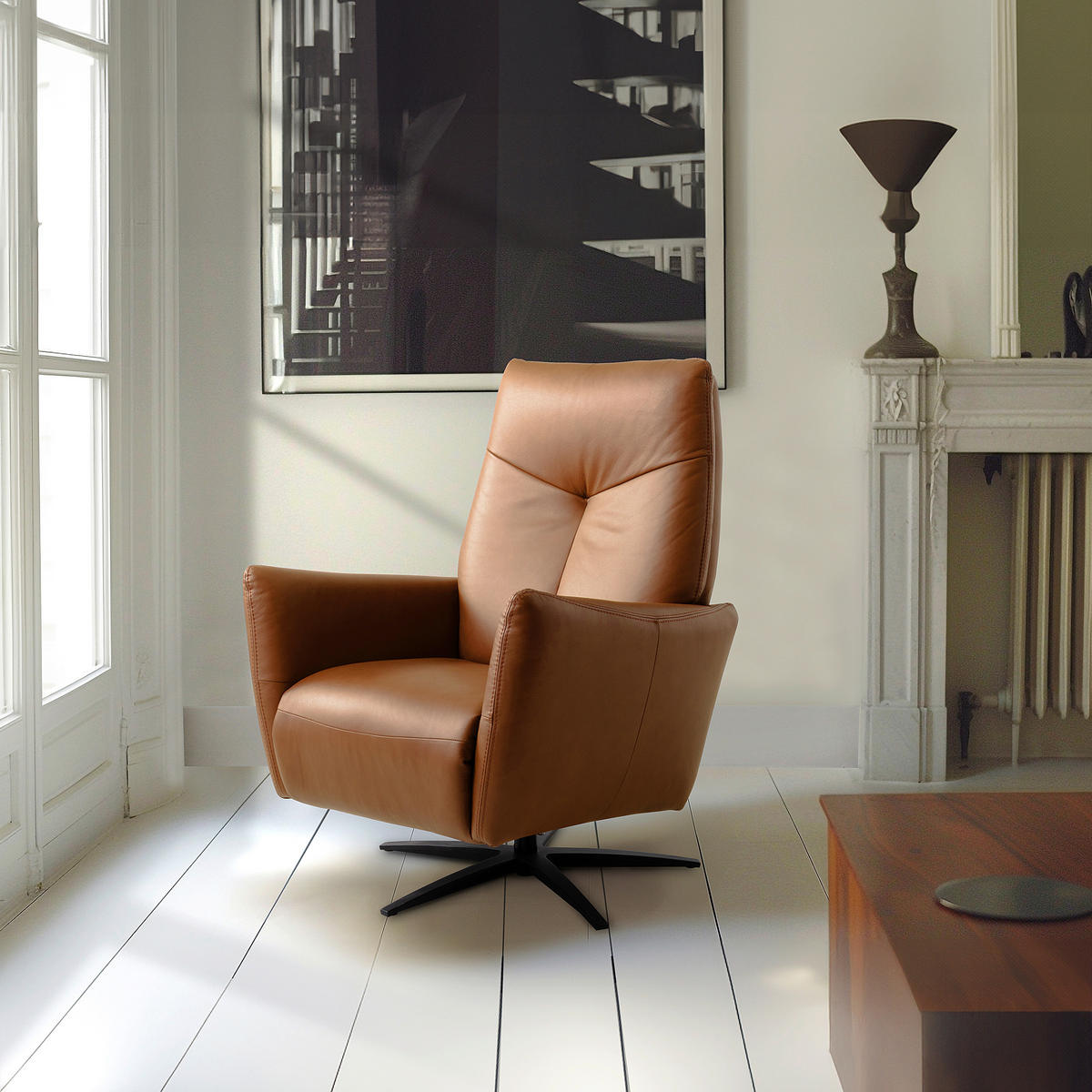 RELAXSESSEL Leder Cognac  - Cognac/Schwarz, Design, Leder/Metall (76/107/88cm) - Livetastic