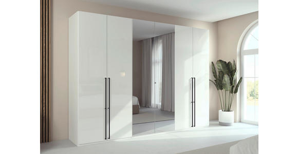 DREHTÜRENSCHRANK 301/235/61 cm,  in Weiß, 6-türig  - Chromfarben/Schwarz, Basics, Glas/Holzwerkstoff (301/235/61cm) - Novel