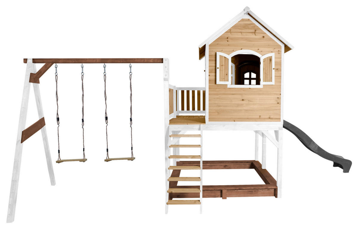 SPIELTURM 613/291/277 cm  - Braun/Weiß, KONVENTIONELL, Holz (613/291/277cm) - Ambia Garden