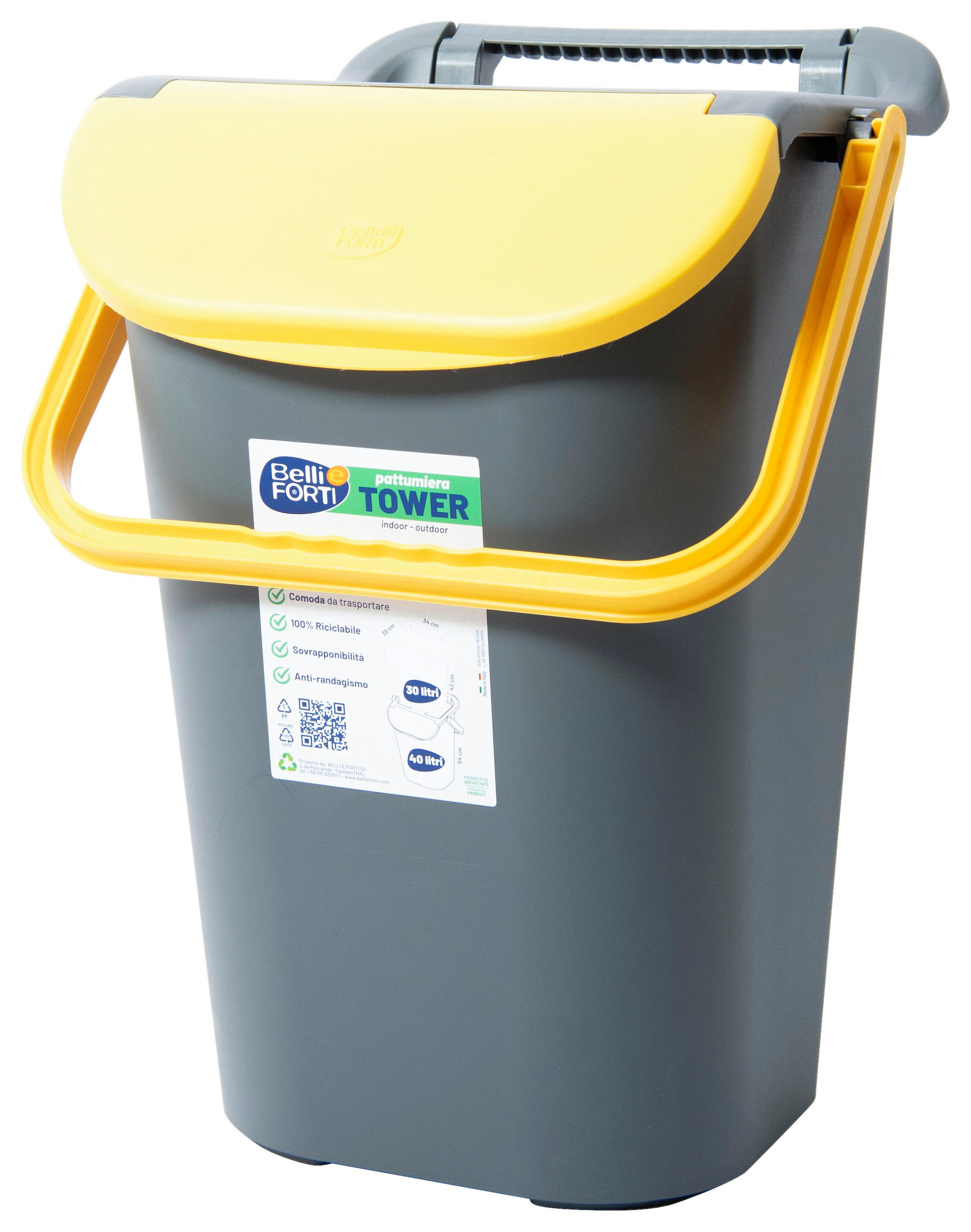 Mülleimer Tower mit Deckel 40l Kunststoff Gelb/Grau