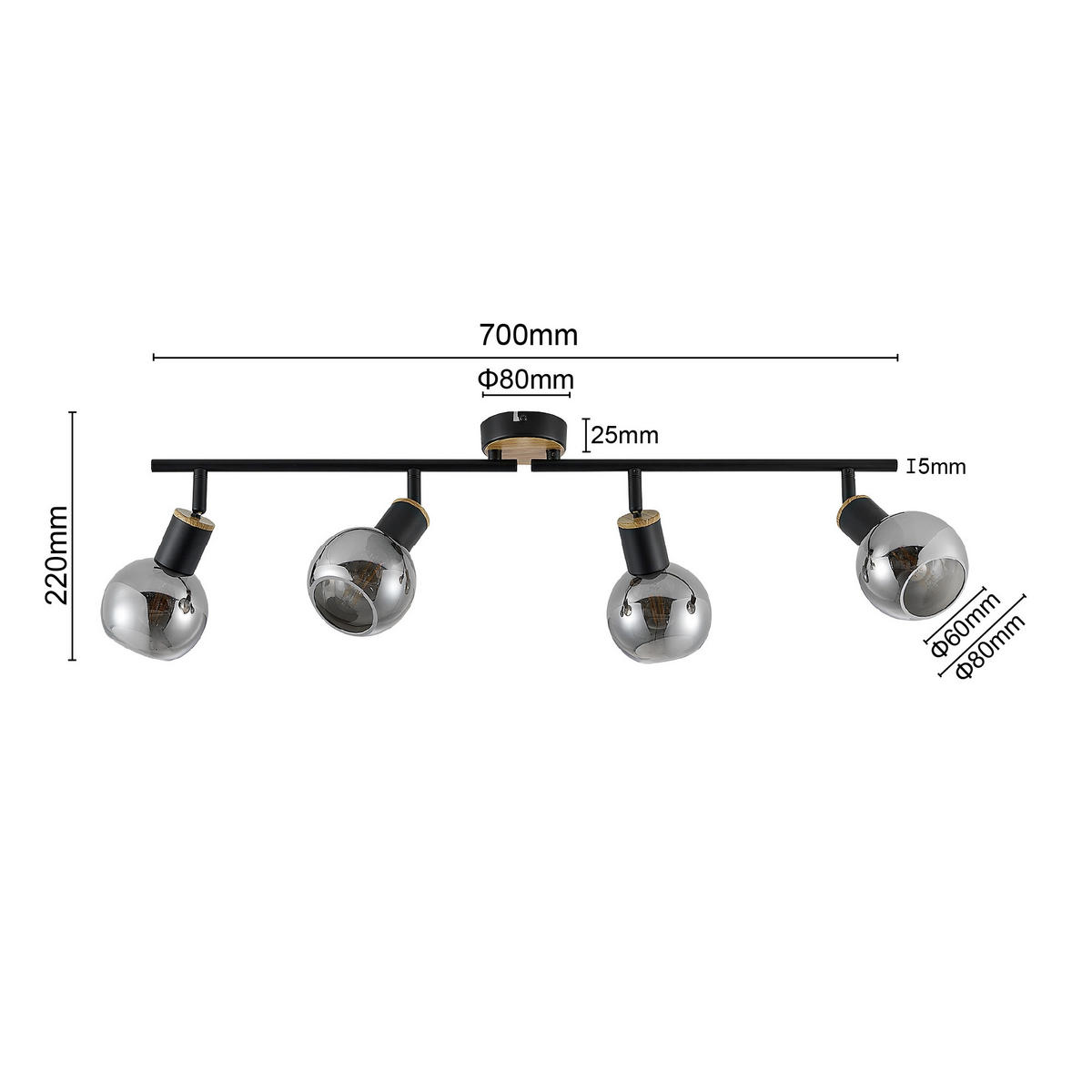 STRAHLER - Eschefarben/Schwarz, Basics, Glas/Metall (70/10/18cm) - Novel