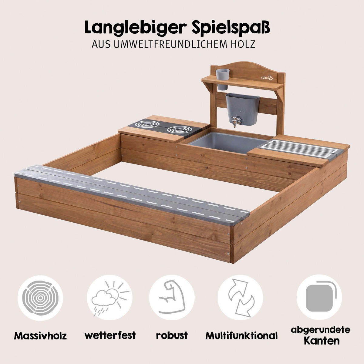 SANDKASTEN  - Teakfarben, Basics, Holz/Kunststoff (117/54/118cm) - Roba