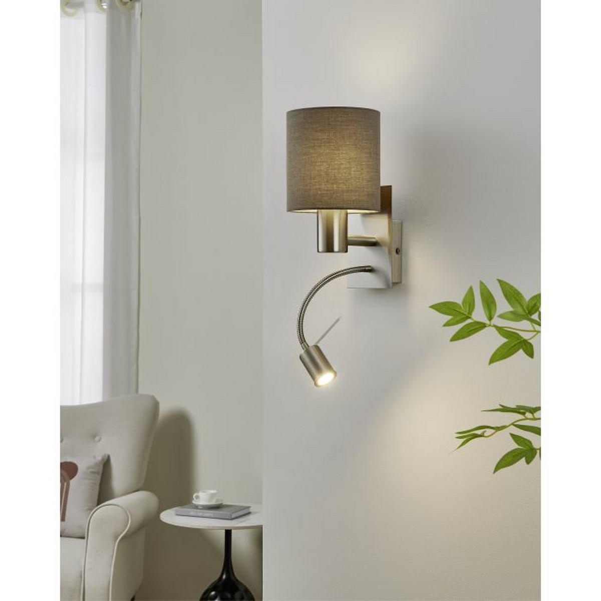 ZIDNA LAMPA PASTERI  - svetlosiva, Osnovno, metal/tekstil (38cm)