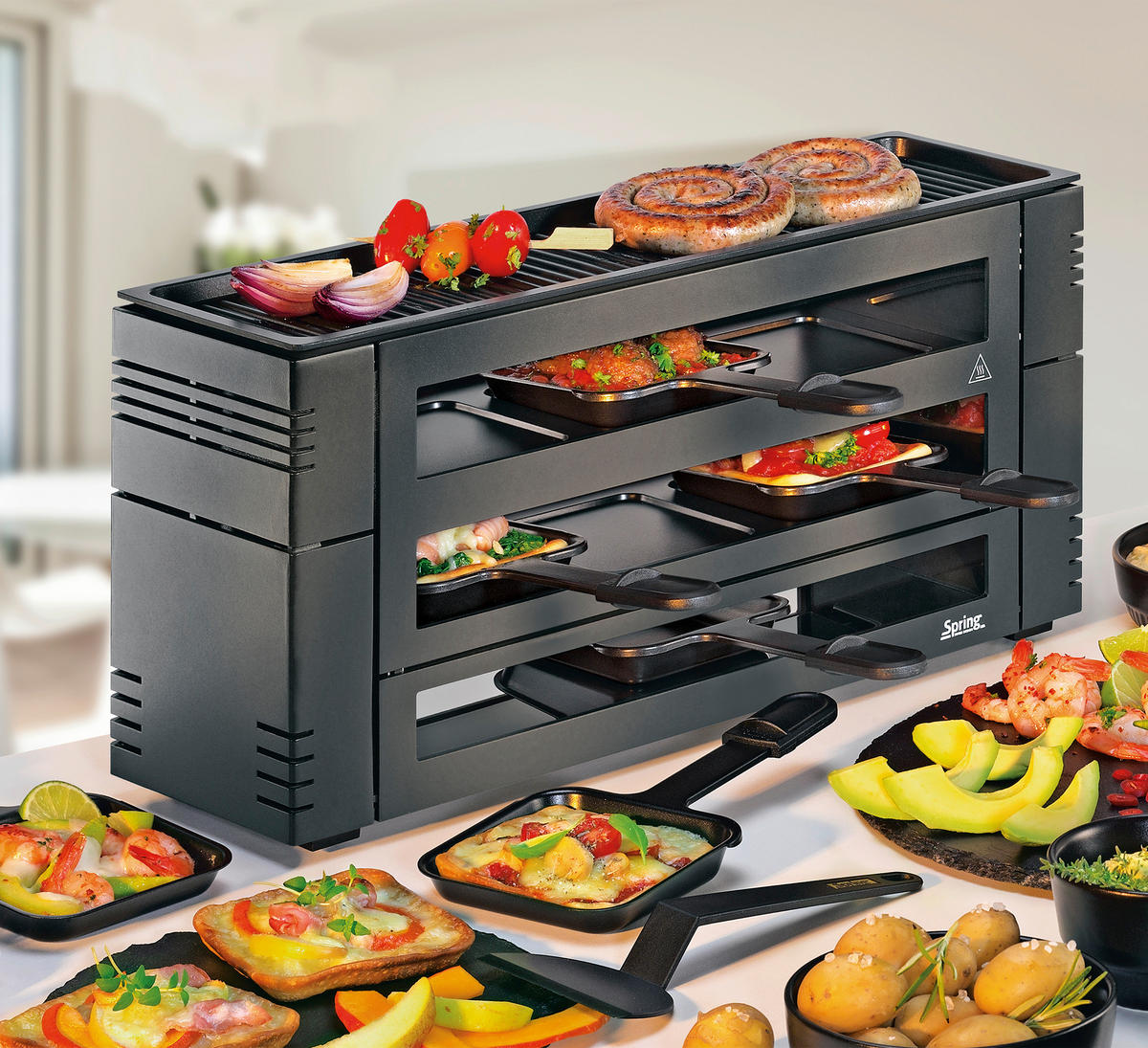 RACLETTE-GRILL PizzaRaclette6  - Schwarz, Basics, Metall (46/16/21,5cm) - Spring