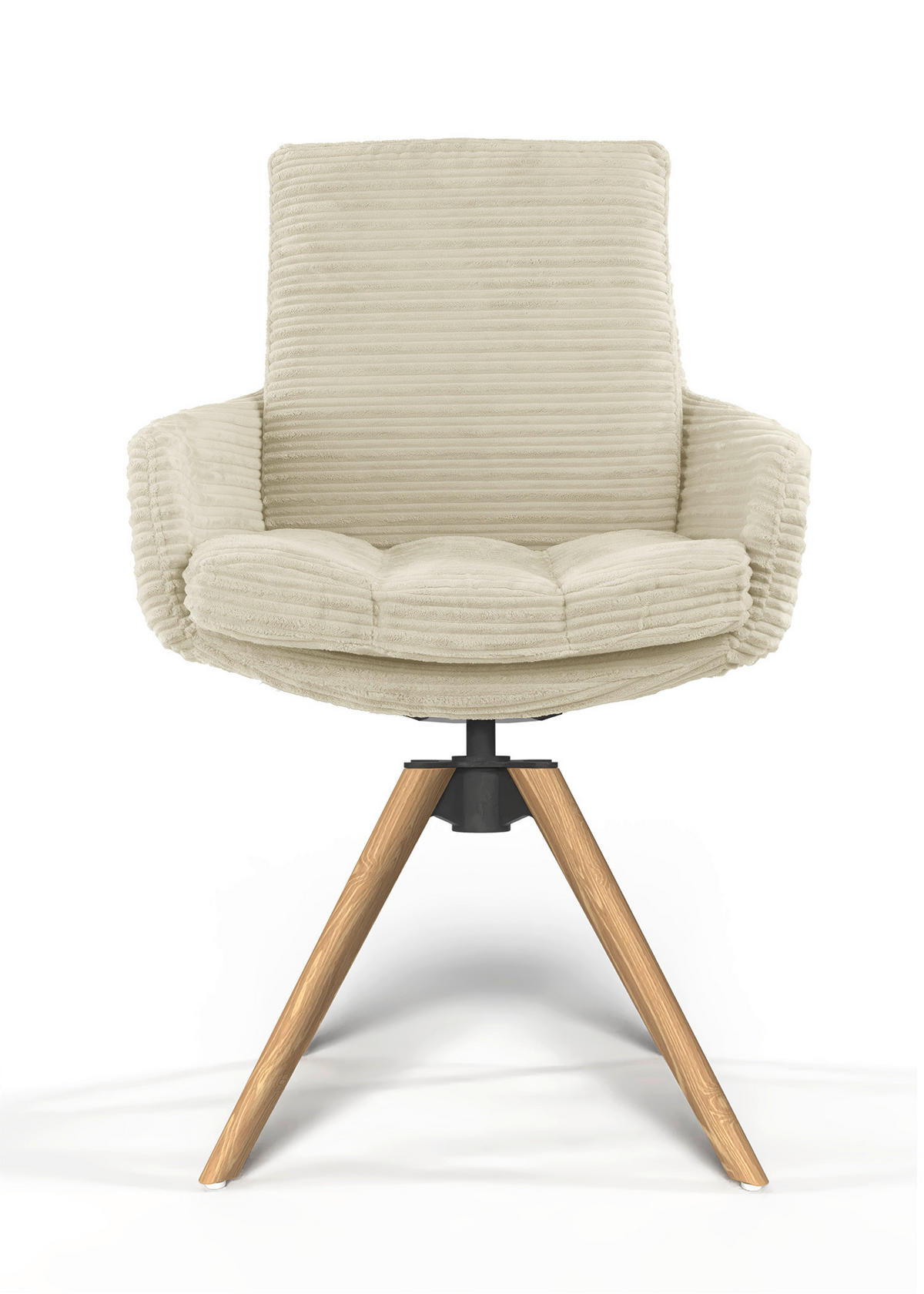 ARMLEHNSTUHL  Beinauswahl, Sitzfläche 360° drehbar, Stoff-/Lederauswahl gerippt  Beige  - Eichefarben/Beige, Design, Holz/Textil (60/91/62cm) - Valdera