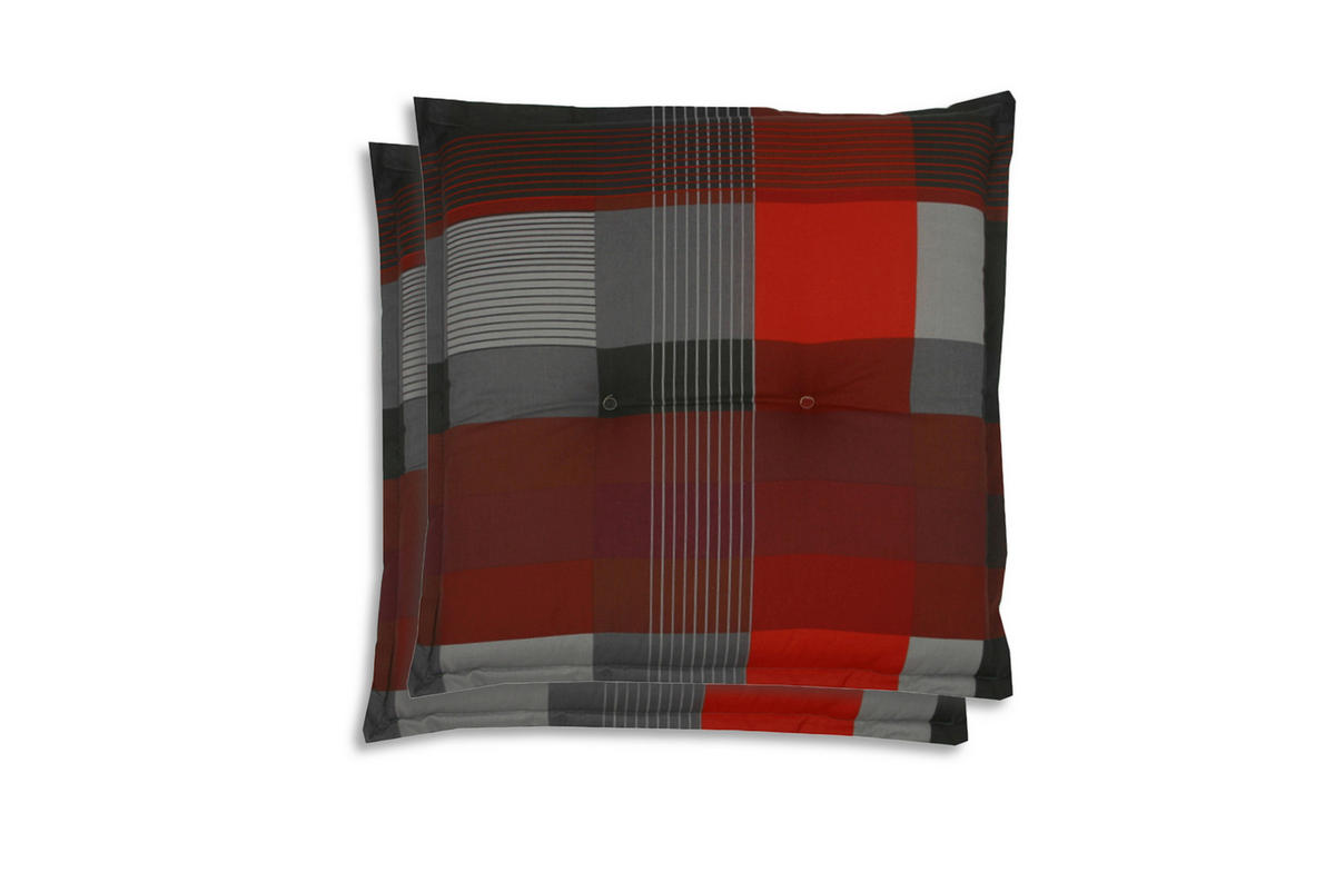 GARTENSITZKISSEN 2-er Set Karo  - Dunkelgrau/Rot, Basics, Textil (50/7/50cm)