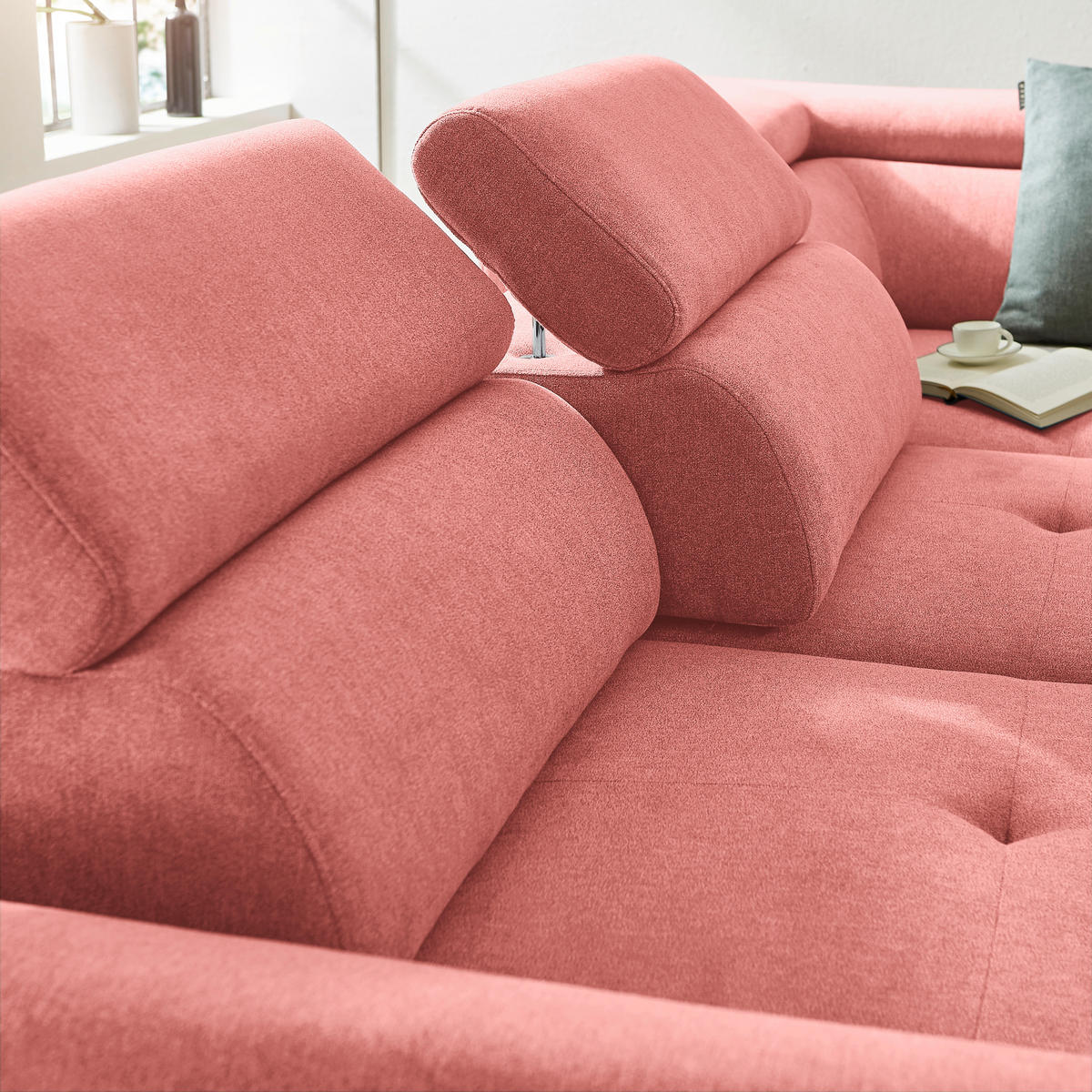 ECKSOFA in Webstoff Koralle  277/237 cm  - Koralle/Schwarz, Design, Textil/Metall (277/237cm) - Stylife