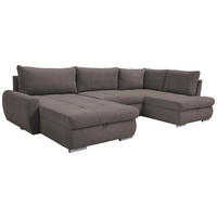 ECKSOFA Graubraun Velours  - Chromfarben/Graubraun, Design, Kunststoff/Textil (174/322/173cm) - Livetastic