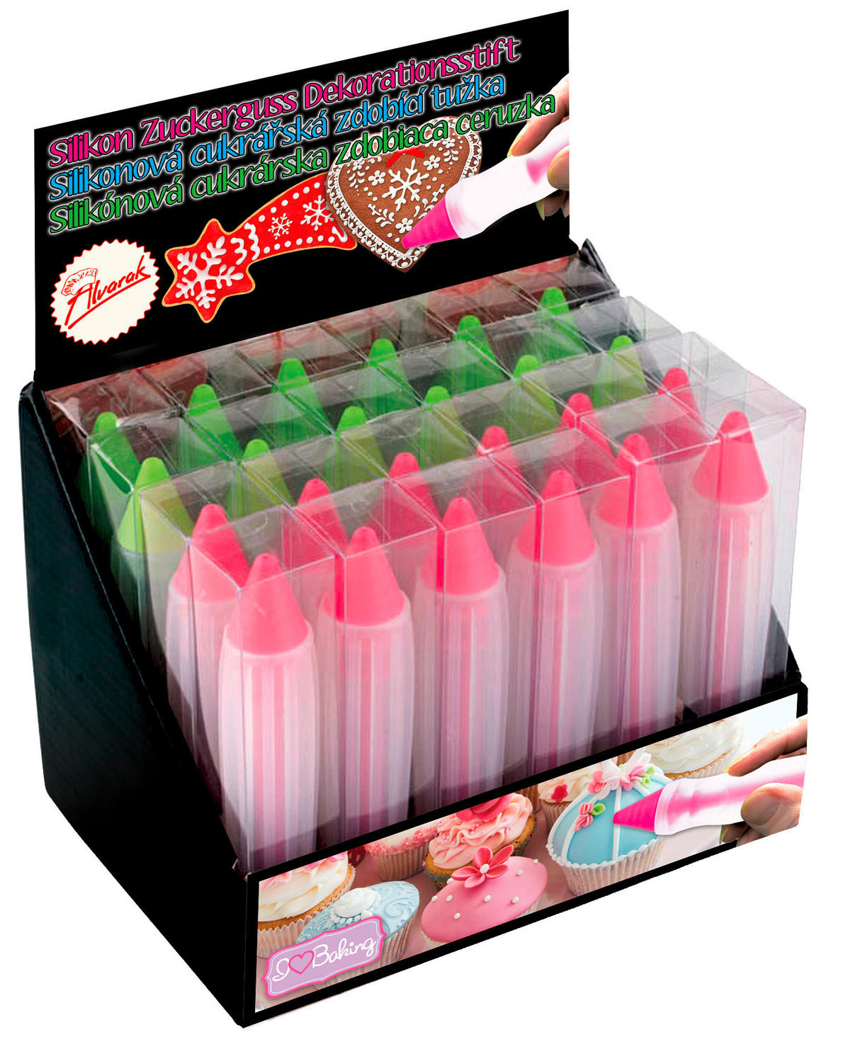 CUKRÁRSKE PERO NA ZDOBENIE - zelená/ružová, Basics, plast (2/10cm) - Alvarak