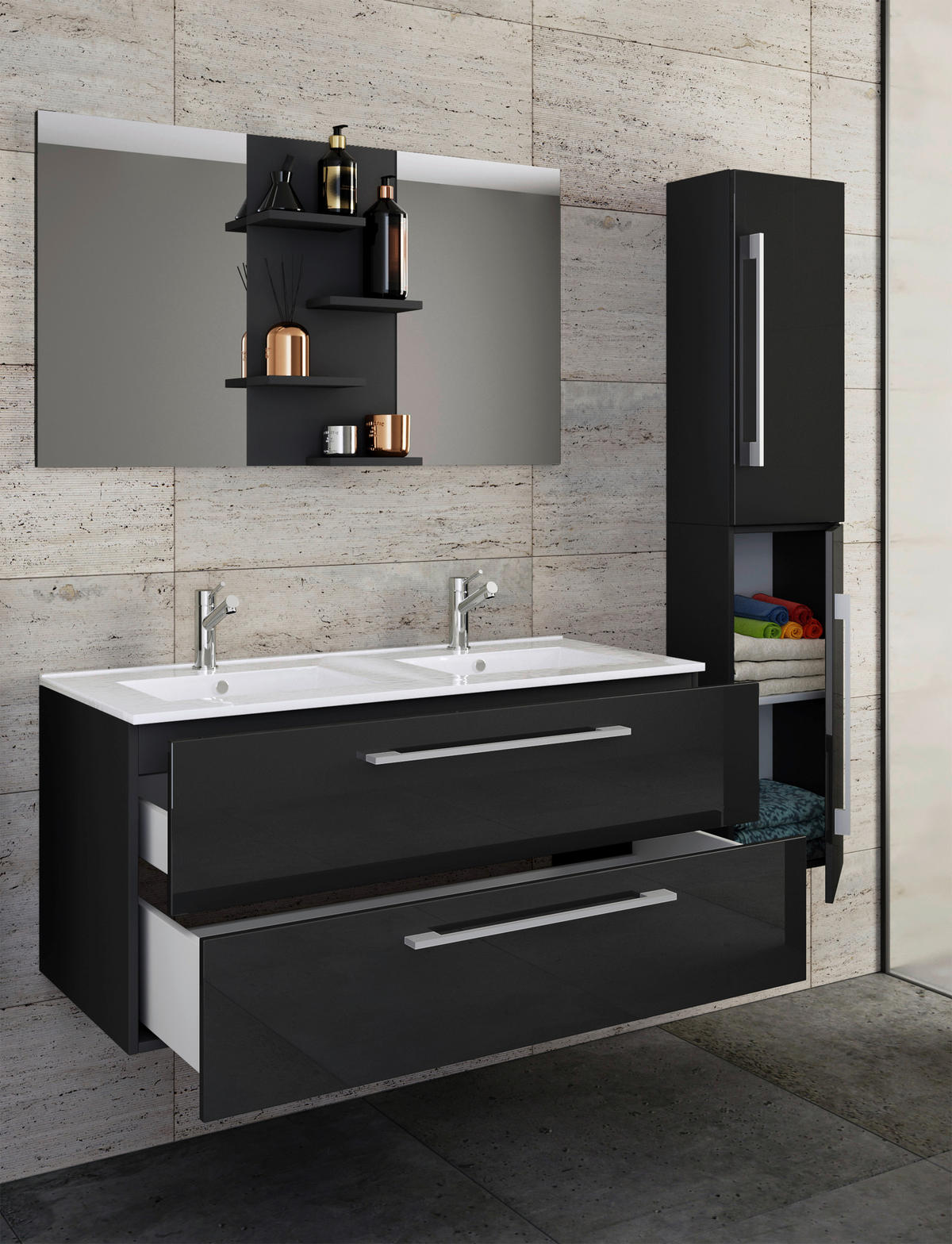 BADEZIMMER  in 145 cm  - Schwarz, MODERN, Keramik/Holzwerkstoff (145cm) - MID.YOU