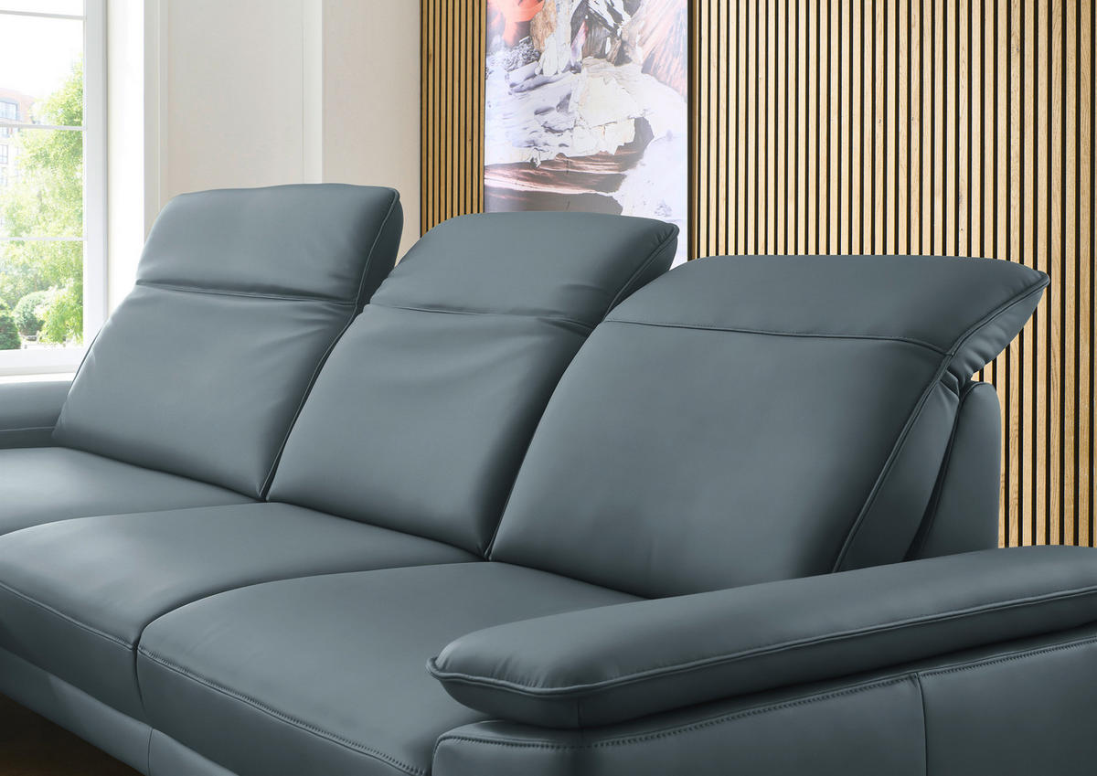 ECKSOFA in Echtleder Grau  - Schwarz/Grau, Design, Leder/Metall (193/332cm) - Dieter Knoll
