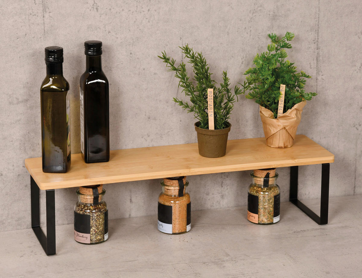 KÜCHENREGAL  - Schwarz/Naturfarben, Basics, Holz/Metall (55/13,5/15cm) - Kesper