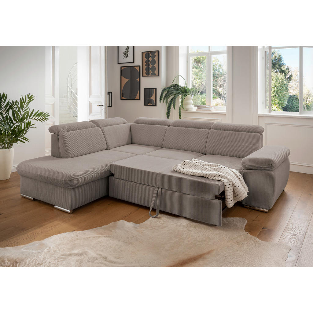 Thumbnail - Livetastic Ecksofa, Graubraun, Textil, 5-Sitzer, Ottomane links, 283x228 cm, seitenverkehrt erhältlich, Schlafen auf Sit...