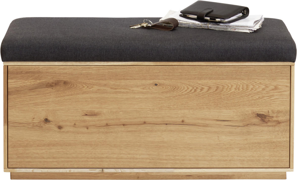 GARDEROBENBANK Eiche massiv Anthrazit, Eichefarben  - Eichefarben/Anthrazit, Design, Holz/Textil (90/45/38cm) - Waldwelt