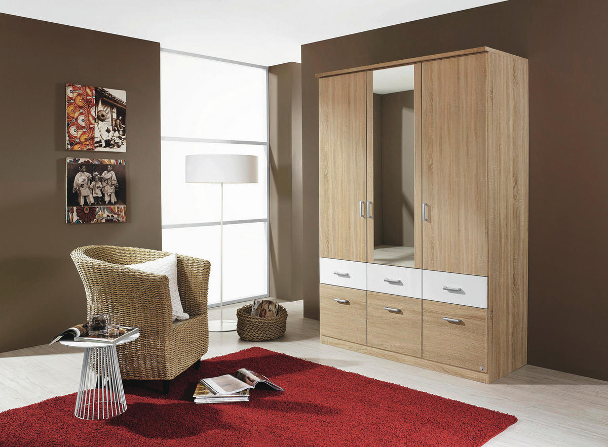 RUHÁSSZEKRÉNY fehér, Sonoma tölgy  - Sonoma tölgy/alumíniumszínű, Basics, műanyag/faalapú anyag (136/199/56cm) - Boxxx