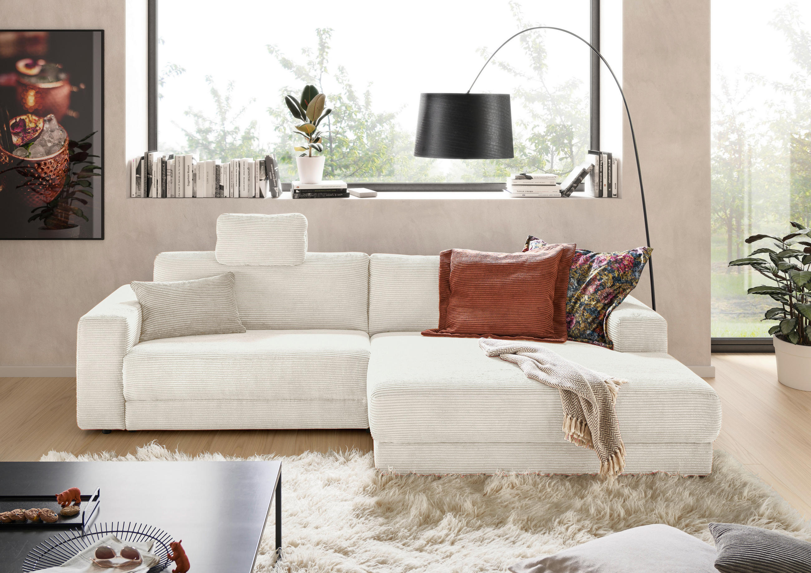 ECKSOFA in Cord Naturfarben  - Schwarz/Naturfarben, Design, Kunststoff/Textil (296/168cm) - Pure Home Lifestyle