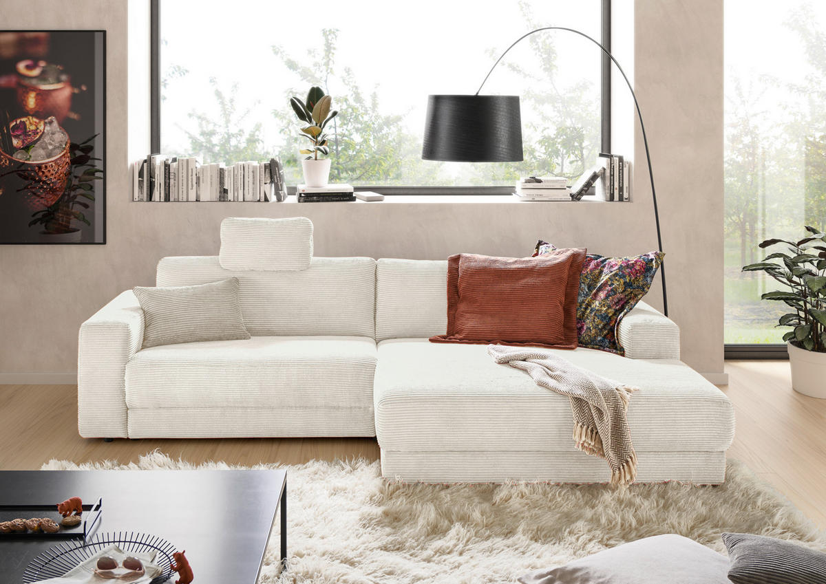 ECKSOFA inkl. Relaxfunktion Naturfarben Cord  - Schwarz/Naturfarben, Design, Kunststoff/Textil (296/168cm) - Pure Home Lifestyle