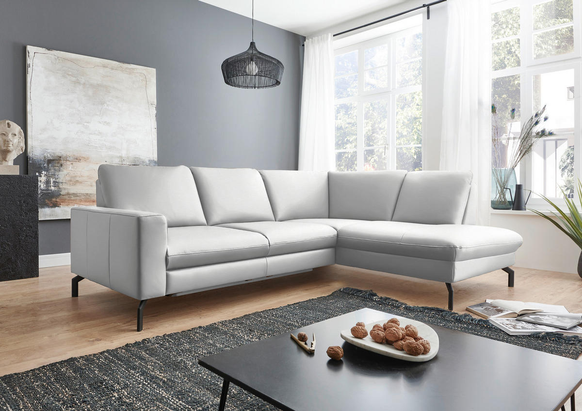 ECKSOFA Echtleder Weiss  - Weiss/Schwarz, Design, Leder/Metall (250/194cm) - Beldomo Premium