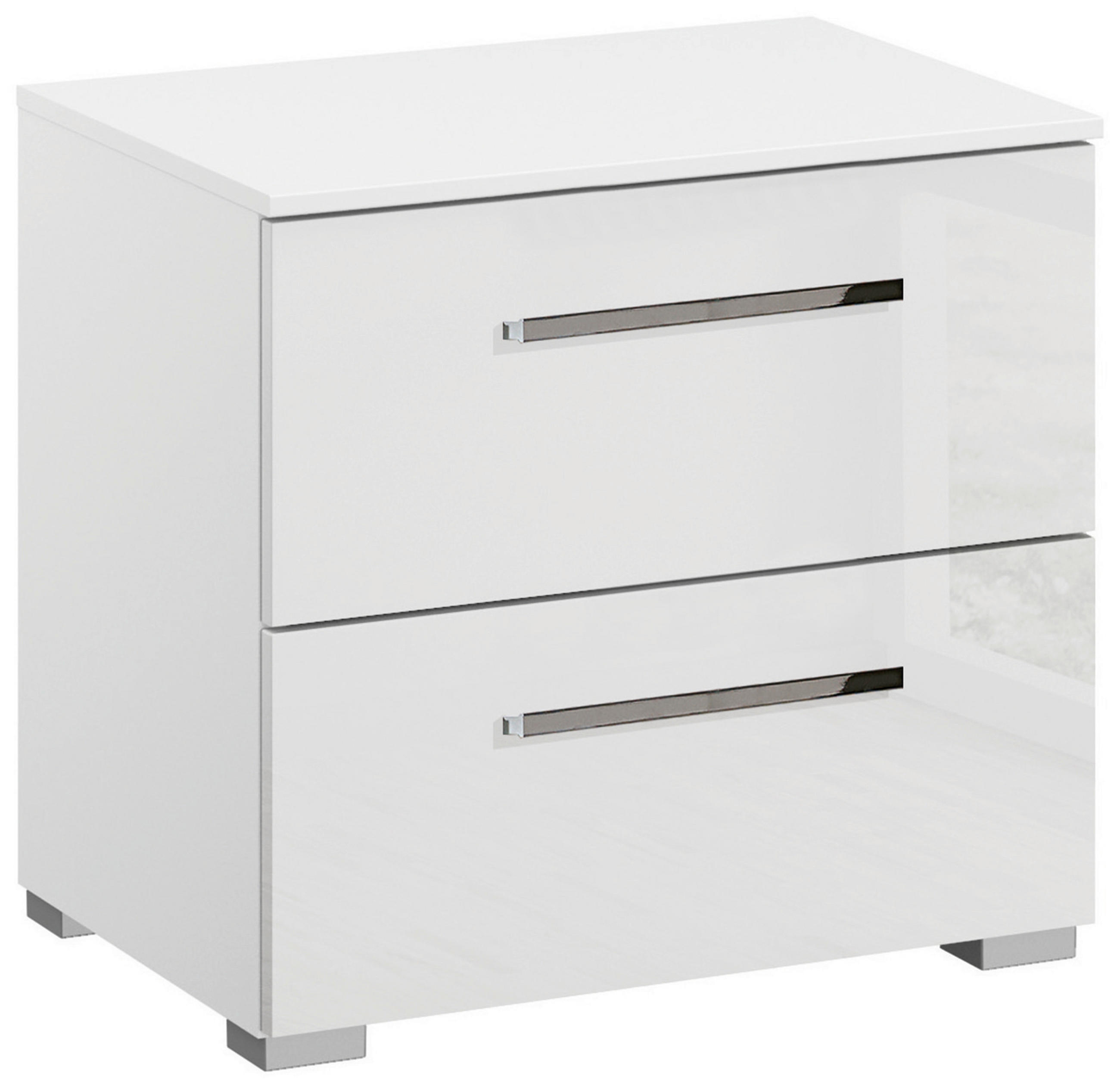 NACHTSCHRANK Weiß, Weiß hochglanz - Chromfarben/Weiß hochglanz, Design, Kunststoff/Metall (50/49/42cm) - Novel