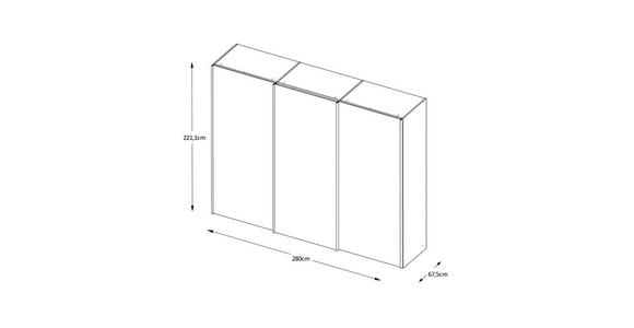 SCHWEBETÜRENSCHRANK 280/222/68 cm 3-türig Weiß, Weiß Hochglanz - Weiß Hochglanz/Alufarben, MODERN, Holzwerkstoff/Metall (280/222/68cm) - Moderano