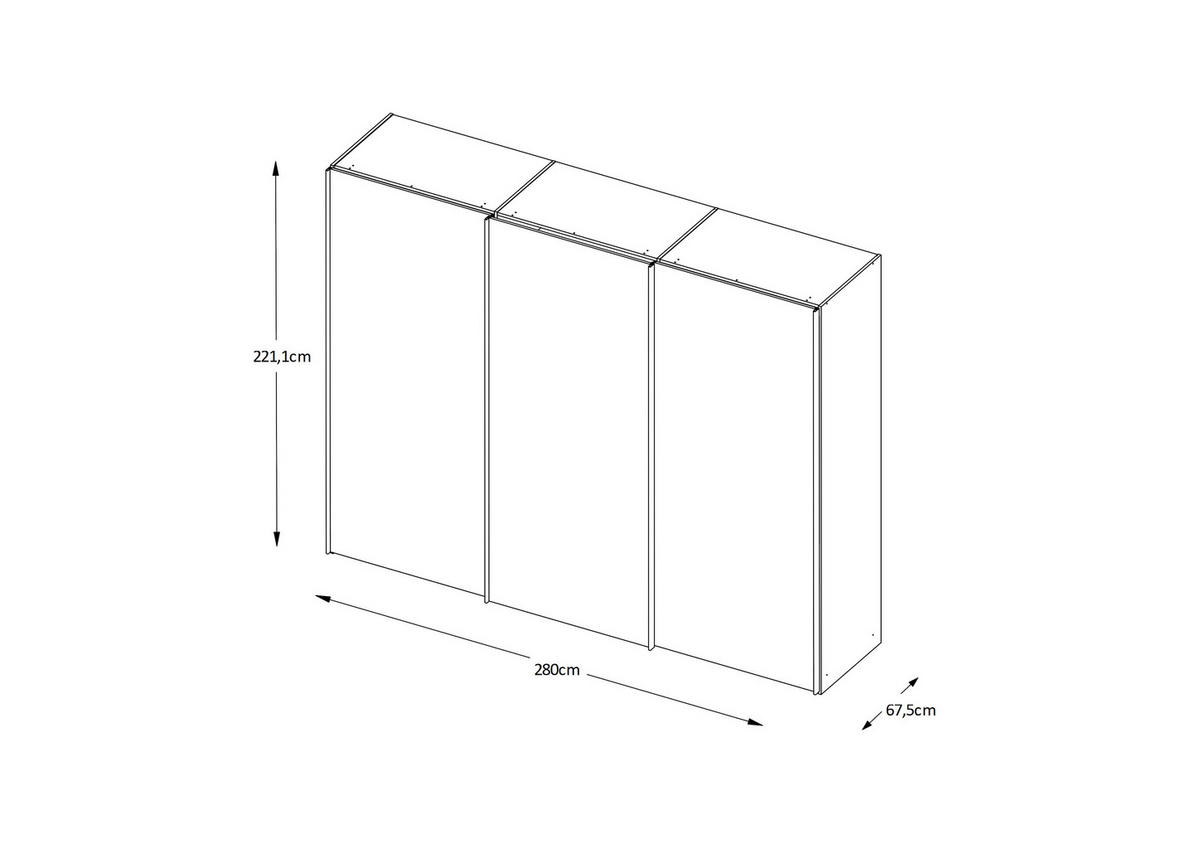 SCHWEBETÜRENSCHRANK 280/222/68 cm 3-türig Anthrazit, Dunkelgrau, Schwarz  - Dunkelgrau/Anthrazit, MODERN, Glas/Holzwerkstoff (280/222/68cm) - Moderano