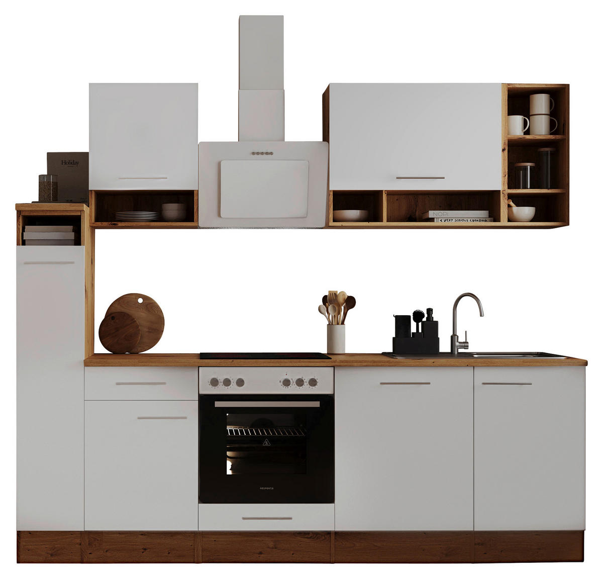KÜCHENBLOCK 250 cm   in Eichefarben  - Weiss/Eichefarben, Basics, Holzwerkstoff (250cm) - Respekta