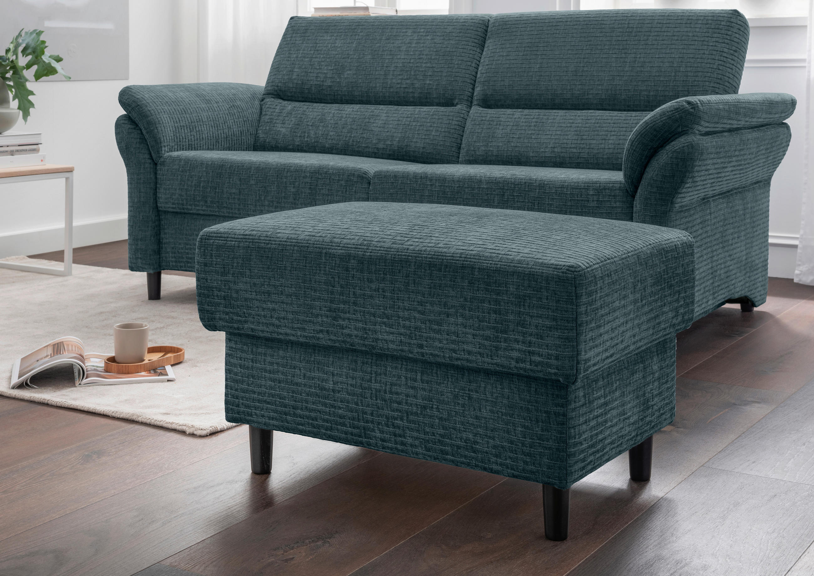 HOCKER Mikrofaser Blau  - Blau/Schwarz, MODERN, Holz/Textil (76/46/55cm) - Livetastic