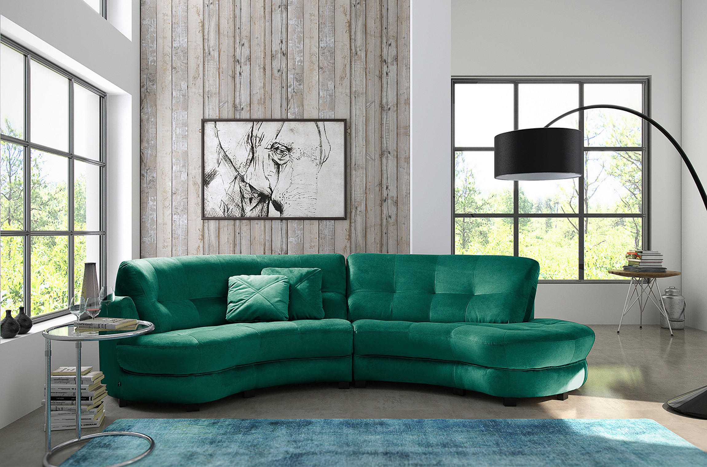 Livetastic Ecksofa Bretania Dunkelgrün 300x113 cm