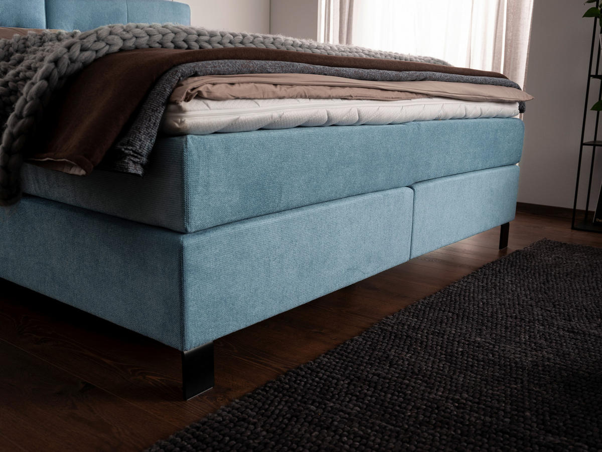 BOXSPRINGBETT 200/220 cm  in Pastellblau  - Pastellblau/Schwarz, KONVENTIONELL, Textil/Metall (200/220cm) - Esposa