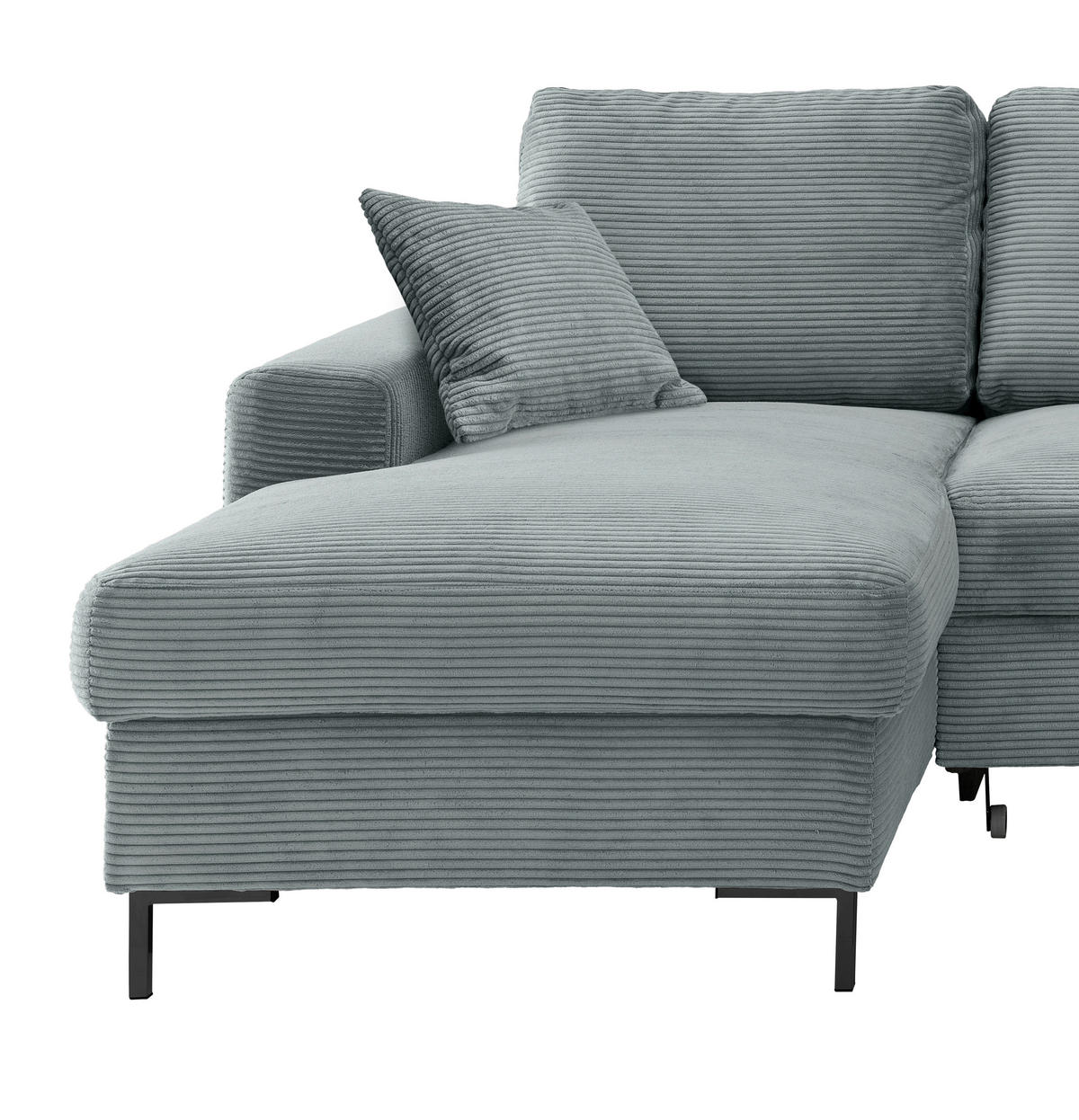 ECKSCHLAFSOFA  mit Rücken echt Cord Hellblau  - Schwarz/Hellblau, KONVENTIONELL, Textil/Metall (143/237cm) - Livetastic