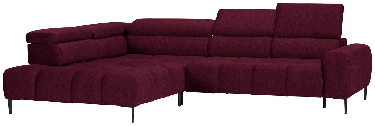ECKSOFA in Samt, Webstoff Bordeaux  216/300 cm  - Bordeaux/Schwarz, Design, Textil/Metall (216/300cm) - Welnova